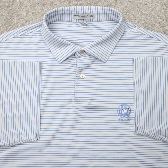 Peter Millar Polo Shirt Mens Large Blue Striped Tour Fit Golf Poly Stretch S/S - Picture 1 of 15